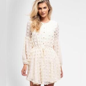 Blu Pepper Long Sleeve Semi-Sheer Swiss Dot Dress in Cream Womens Size Medium